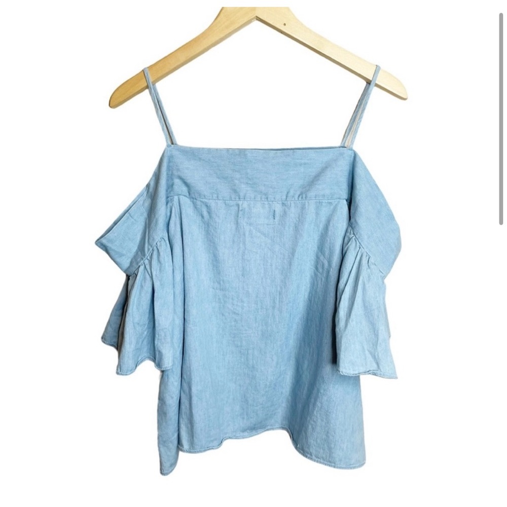 OAK + FORT  Chambray Cold Shoulder Blouse size:XS